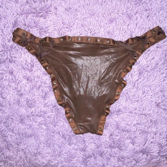 *SOLD* NWT Galliano Christian Dior VTG 2003 Brown Faux Leather Lace Up Bikini - Picture 11 of 12